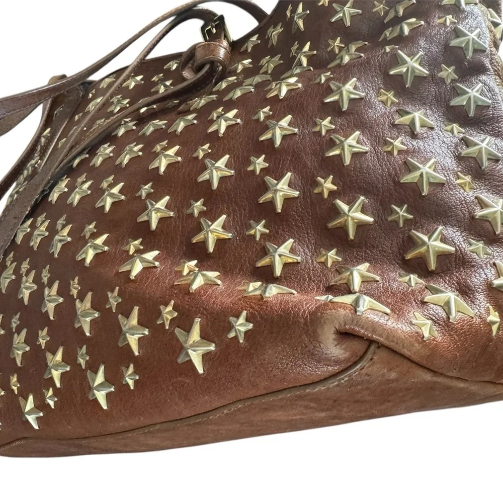 042. Jimmy Choo Star Studded Leather Shoulder Tote Bag